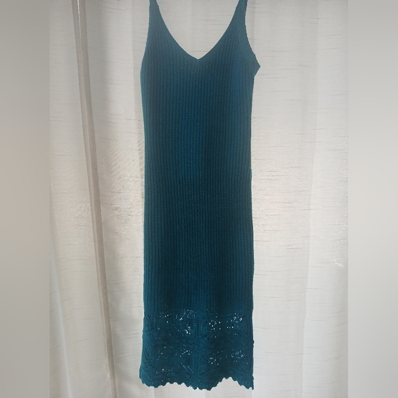 Willow & Wind Crochet Slip Dress Size S Fitted Teal. FL - Picture 2 of 8